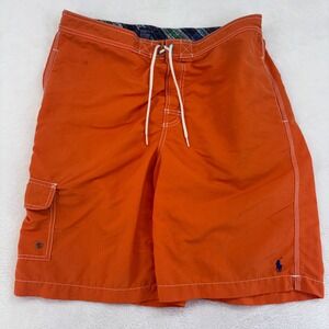 Polo Ralph Lauren Mens Orange Board Shorts Cargo Swim Trunks Size L Pony Logo